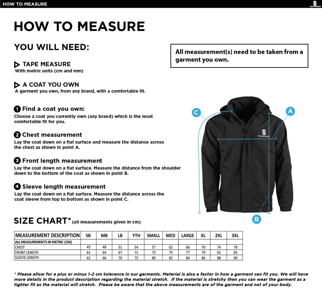 Alnwick Bears Fleece Lined Jacket : Black - Size Guide