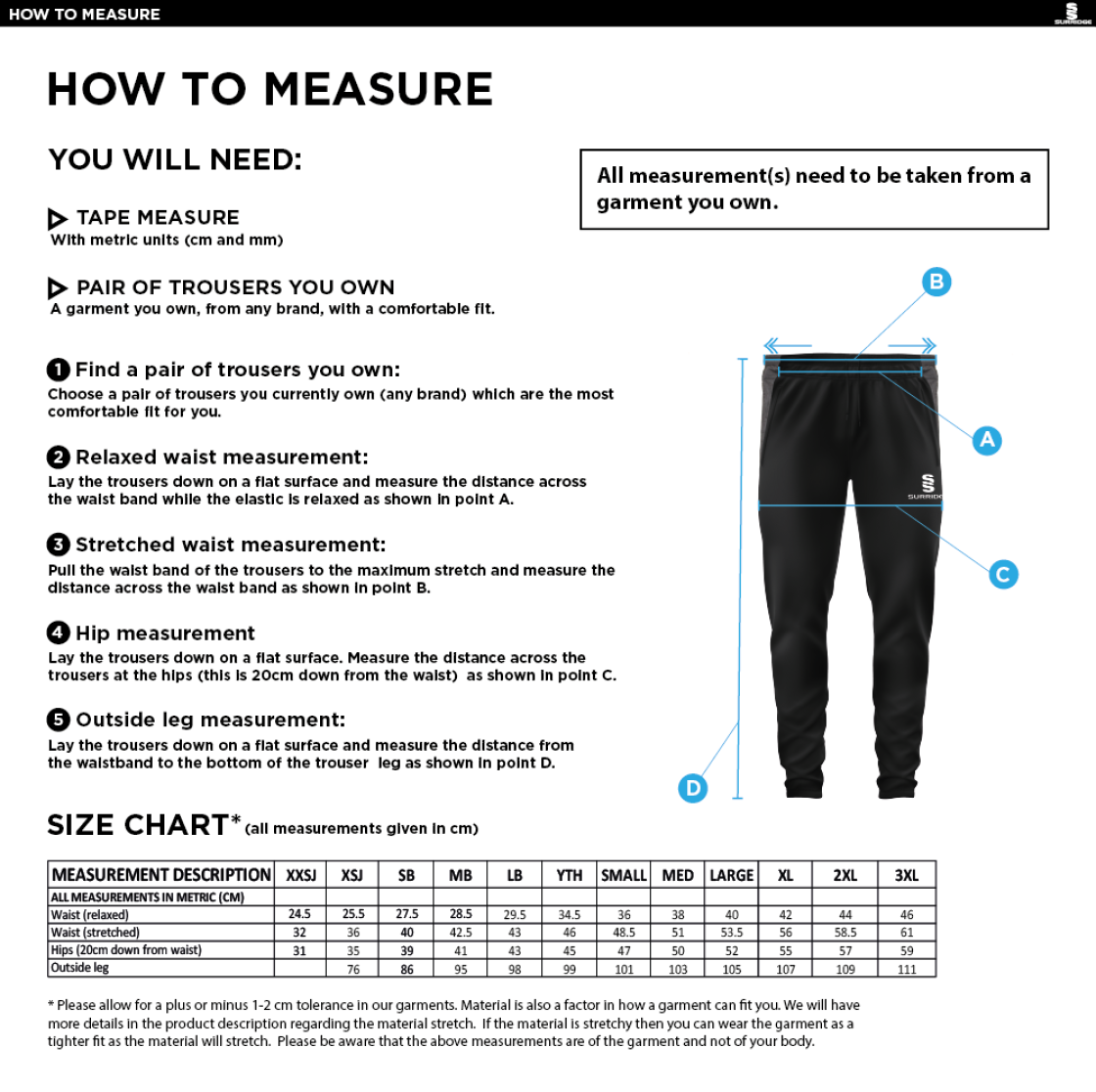 Alnwick Bears Tek Slim Training Pants : Black - Size Guide