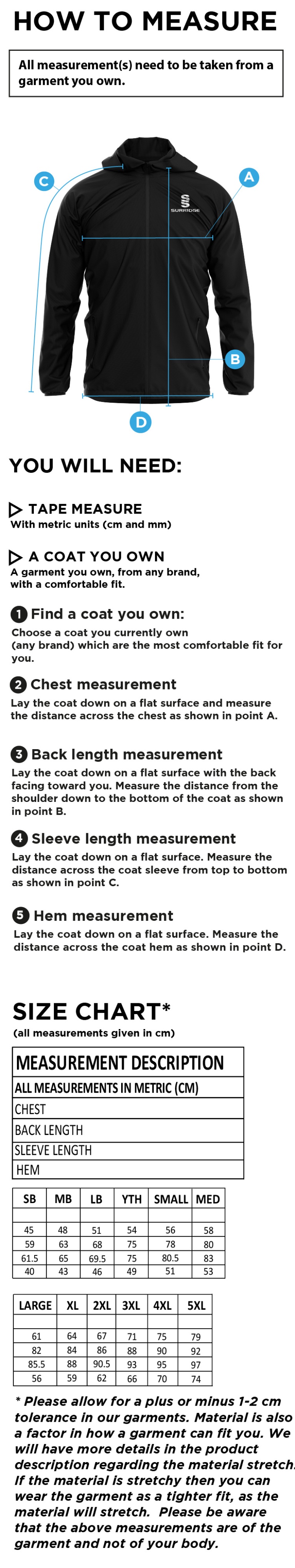 Alnwick Bears Full Zip Training Jacket : Black - Size Guide