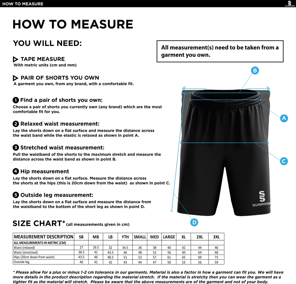 Alnwick Bears Blade Training Shorts - Size Guide