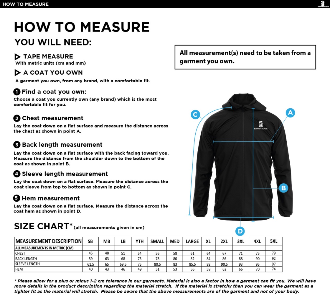 Alnwick Bears Full Zip Training Jacket : Black - Size Guide