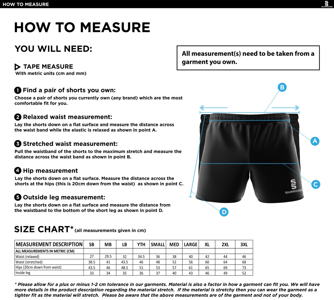 Alnwick Bears Dual Gym Shorts : Black - Size Guide