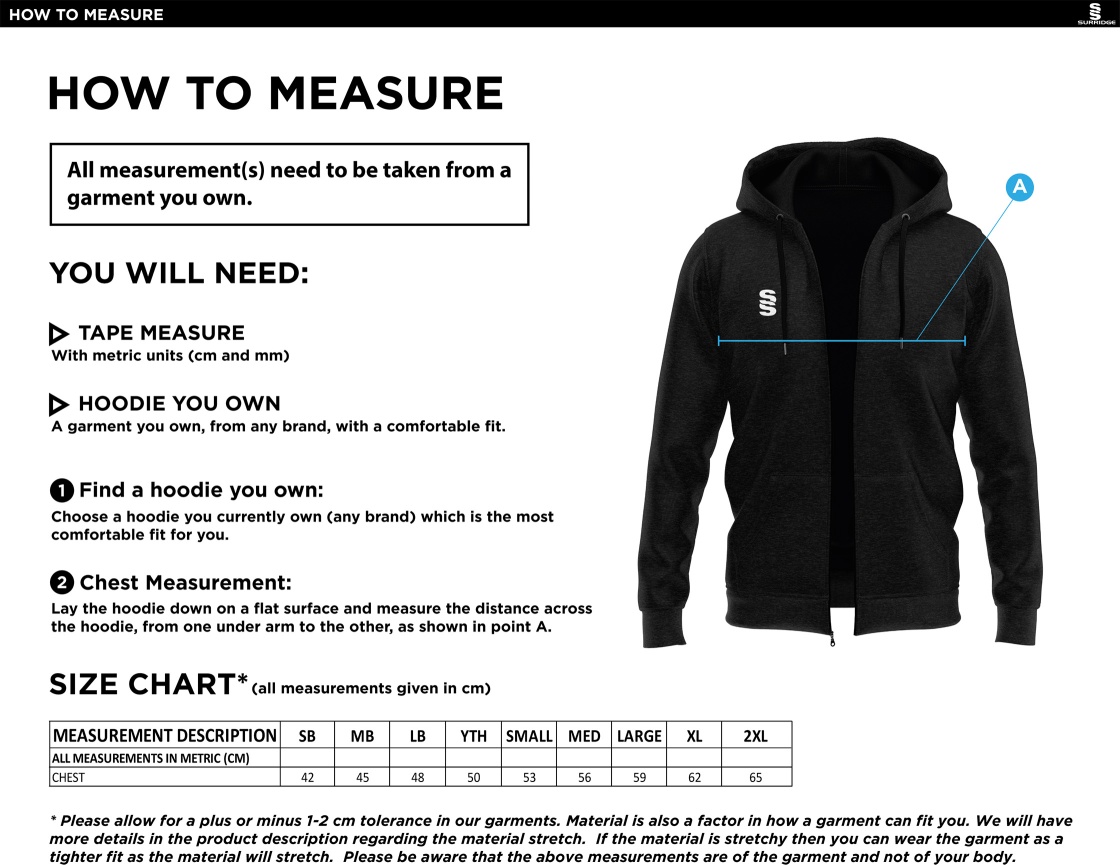 Alnwick Bears Dual Full Zip Hoody : Black - Size Guide